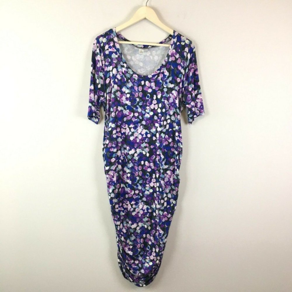 Motherhood Maternity Blue Ruched Midi Dress XL